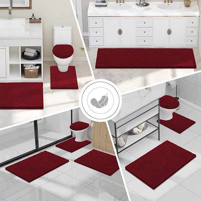 Smiry Luxury Chenille Bathroom Rugs 36x24, Extra Soft and Absorbent Shaggy Bath Mat, Machine Washable, Non-Slip Plush Carpet Runner for Tub, Shower, and Floor, Home Decor Accessories, Red