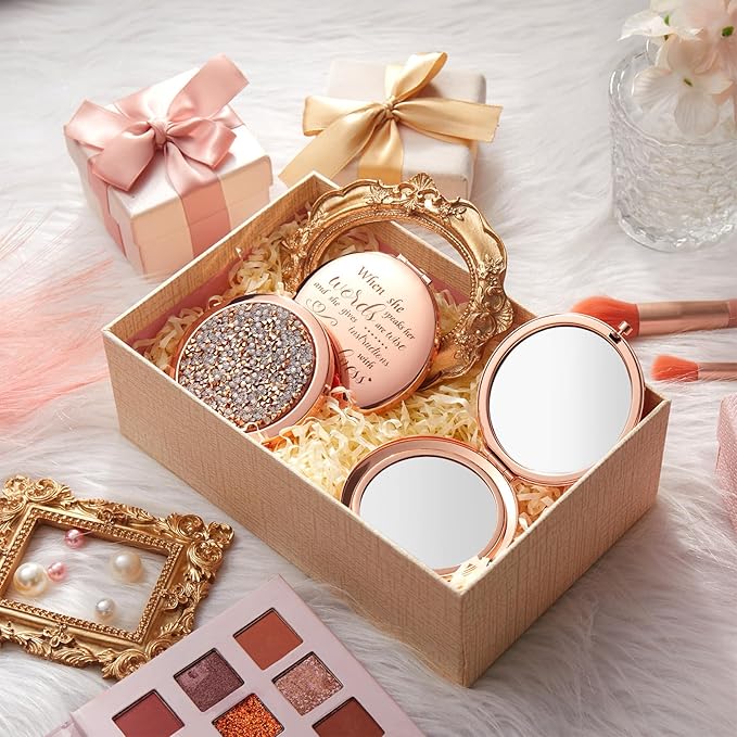 Thyle 12 Pcs Christian Compact Mirror Gifts for Women Mother's Day Nurse Week Bible Verse Wallet Mirror Bulk Hand Makeup Compact Religious Baptism for Holy Communion Teacher(Same,Rose Gold)