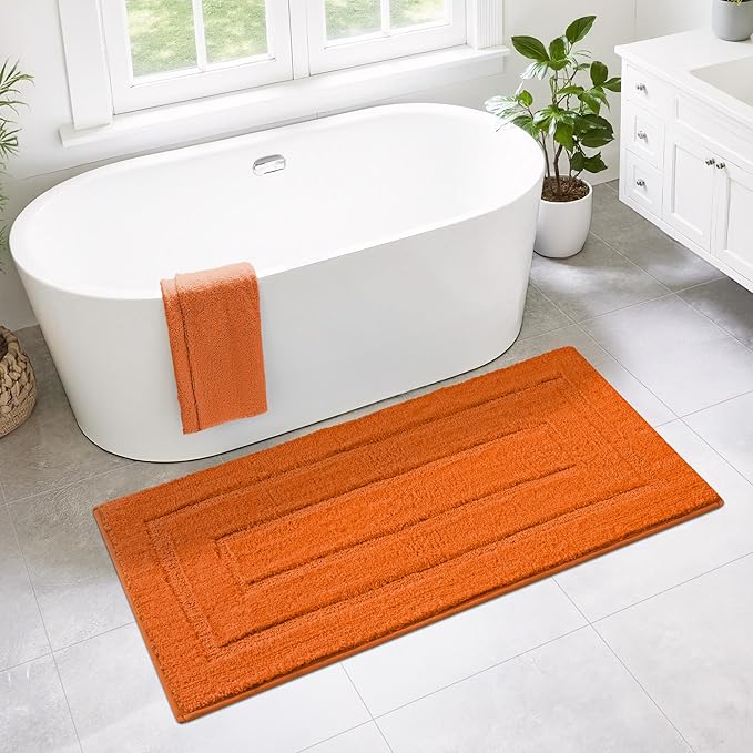 GRANNY SAYS Bathroom Rugs Non Slip, 24" x 48", Bath Rugs for Bathroom Washable, Bath Mats for Floor, Microfiber Bath Mat for Tub, Absorbent Bath Rugs for Shower Room, Orange