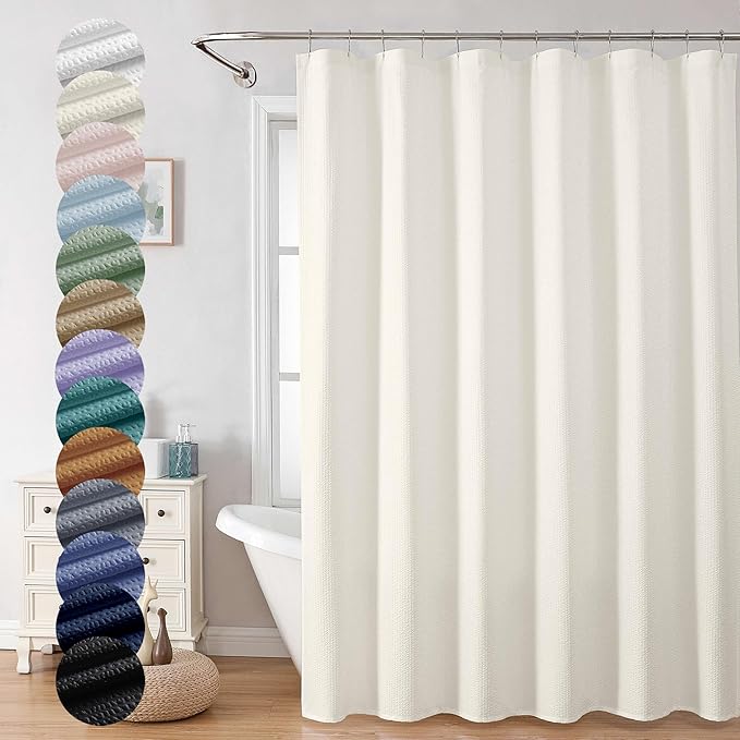 OVZME Berry Extra Long Cream Shower Curtain 96 Inch Long, 3D Embossed Texture Fabric Bathroom Shower Curtain, Large Hotel Bath Curtain with 12 Holes, Washable Cloth Shower Curtains, 72x96, Cream