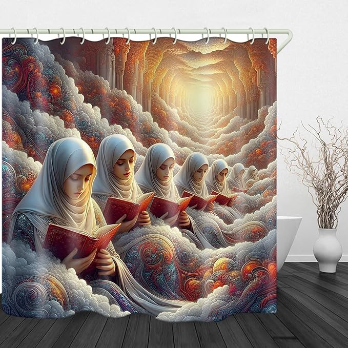 Bright Fabric Shower Curtains, Nun Themed Design Art Shower Curtains, Bathroom Decor Set, 12 Shower Curtain Hooks (72 "Wx72 L) Inch Waterproof Shower Curtain.