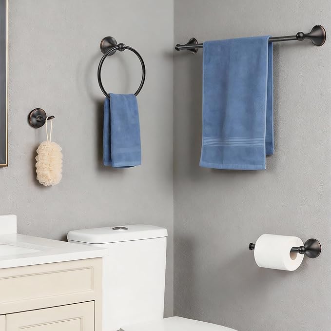Bathroom Towel Bar Accessories Set,Oil Rubbed Bronze Bathroom Hardware Set, Includes 24In Towel Bar, Towel Ring, Robe Towel Hooks,Toilet Paper Holder, Bathroom Towel Rack Set