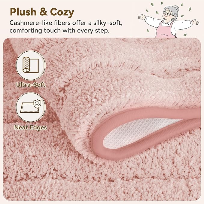 GRANNY SAYS Bathroom Rugs and Mats, 16" x 24" Non-Slip Bath Mat for Bathroom, Super Soft Absorbent Microfiber Bath Rug, Machine Washable and Dry, Small Pink Rug for Shower, Tub and Bath Floor