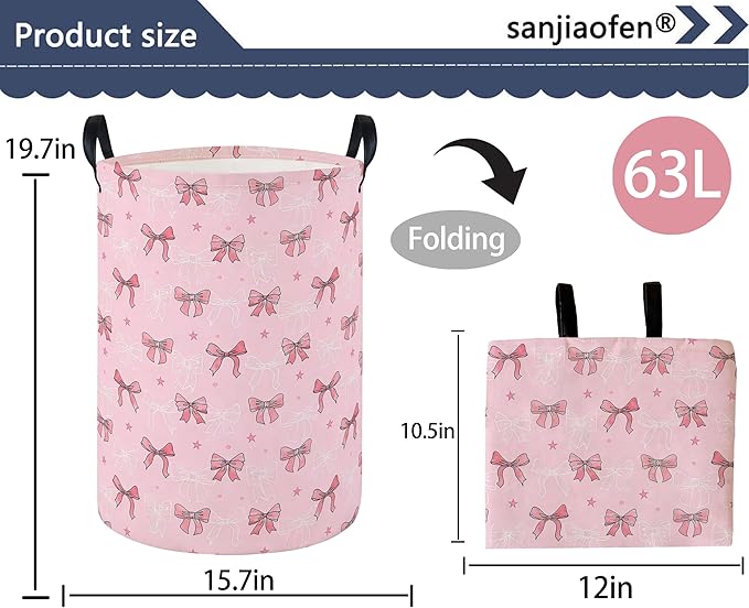 Laundry Hamper Baby Nursery Hamper Waterproof Foldable Kids Laundry Basket Kids Dirty Clothes Hampers Girl Room Decor for Home Gift Baskets(Cute Bow)