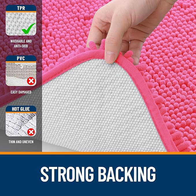 OLANLY Bathroom Rugs 44x32, Extra Soft Absorbent Chenille Bath Rugs, Rubber Backing Quick Dry, Machine Washable Bath Mats for Bathroom Floor, Tub and Shower, Home Decor Accessories, Hot Pink