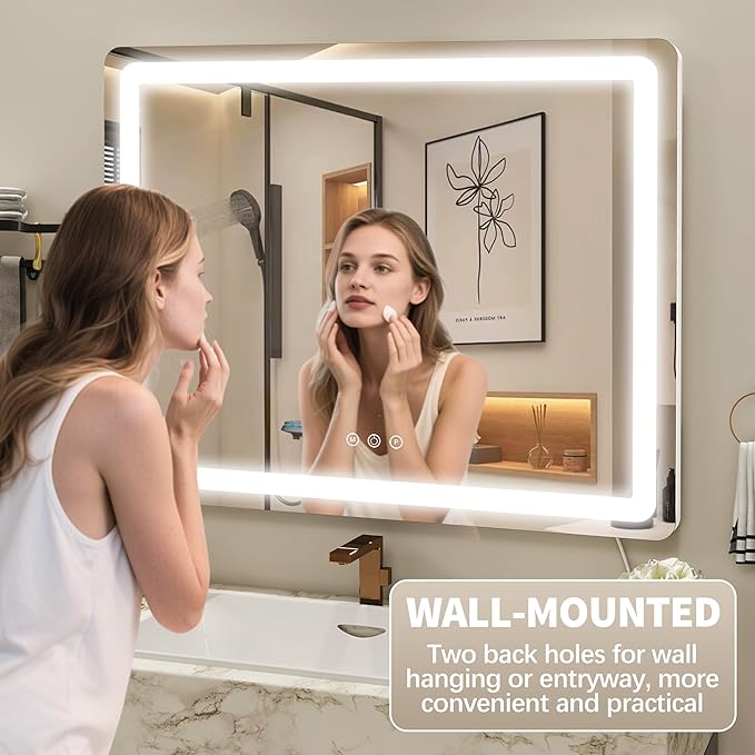 FENNIO 23" x 18" Vanity Mirror with Lights,LED Makeup Mirror,Hollywood Mirror with 3 Color Modes & Adjustable Brightness,Vanity Mirror White