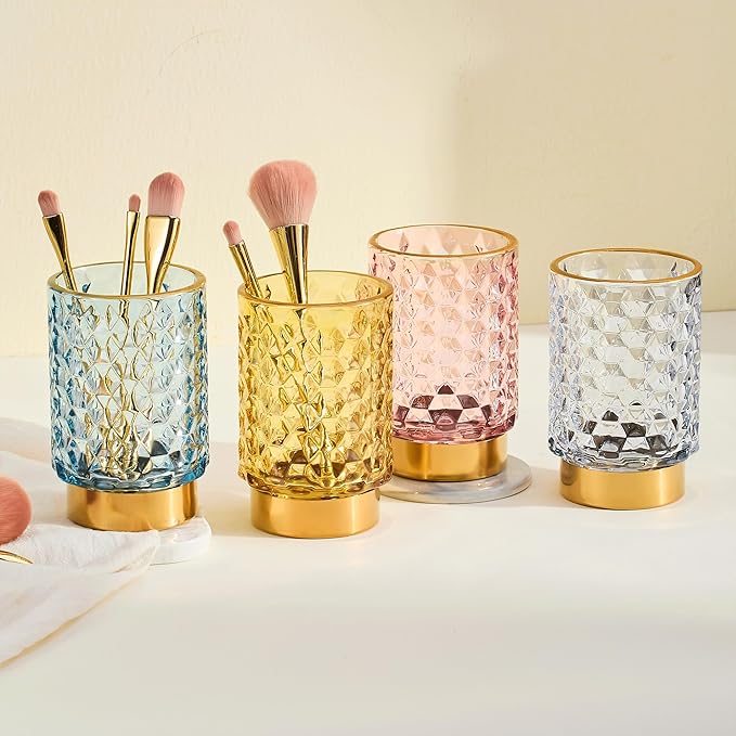 Makeup Brush Holder Organizer,Toothbrush Holders,Desk Pen Pencil Holder,Multifunctional Vintage Glass Brush Cup(A46-3-US)