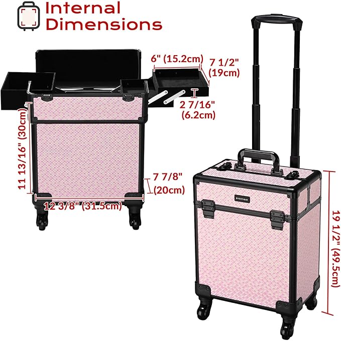BYOOTIQUE Rolling Makeup Case on Wheels Travel Suitcase Salon Art Deco Bloom