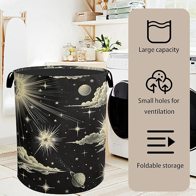 Gothic Sun Cloud Laundry Basket with Handles - Extra Large Foldable Hamper for Bathroom/Laundry/Bedroom/Dorm, Washable Fabric Storage Bin
