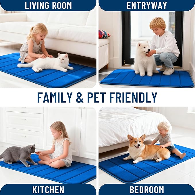 OLANLY Memory Foam Long Bathroom Rugs Runner 70x24, Super Soft Absorbent Bath Mat, Quick Dry, Machine Washable Shower Floor Rugs, Bathmat Carpet, Bathroom Home Decor Accessories, Royal Blue