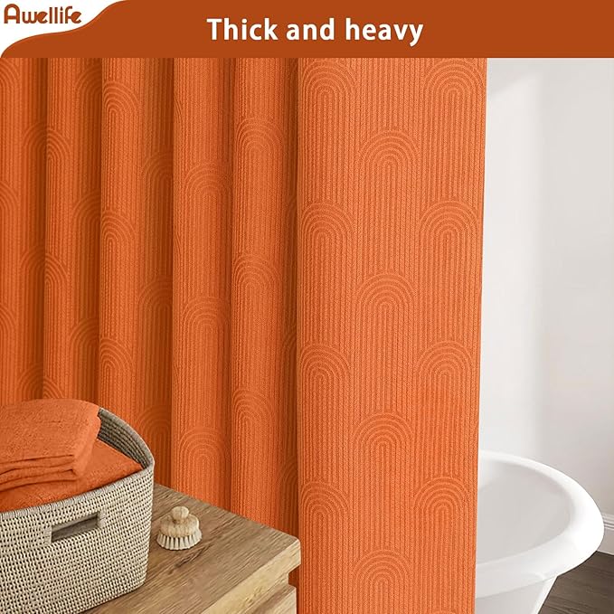 Boho Orange Shower Curtain Fall Morden Mid Centery Shower Curtain 48 * 72