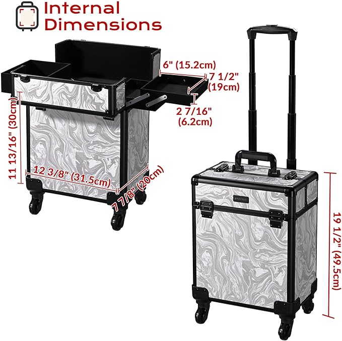 BYOOTIQUE Rolling Makeup Cart on Wheels Hairdressing Brush Bags Hair Tool Travel Suitcase For Nail Bar Studio Cosmetology Beautician Hairstylist Barbershop,CoyoteButtes Graystone