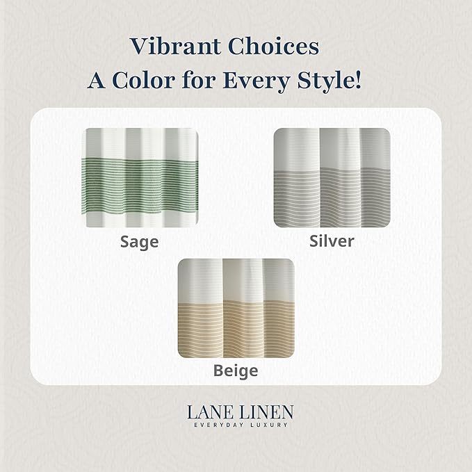 LANE LINEN Premium Striped Shower Curtain - 72 x 72 inches Standard Size - Modern Spa Style & Fast Drying - Decorative Curtain & Machine Washable - Reinforced Header with Metal Grommets - Sage Green
