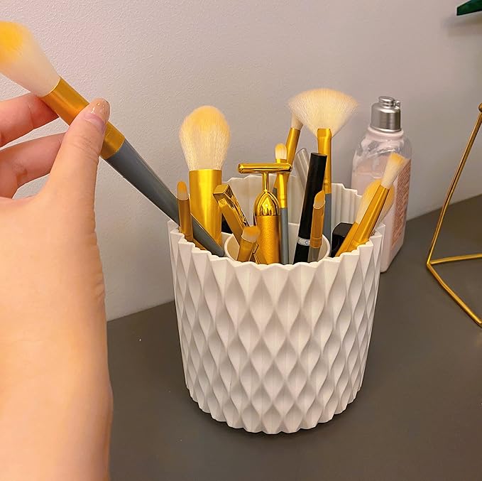 SMILESUN 360??Rotating Makeup Brush Holder Makeup Organizer 5 Slot Cosmetic Storage Makeup Brushes Cup Pen Holder (White)
