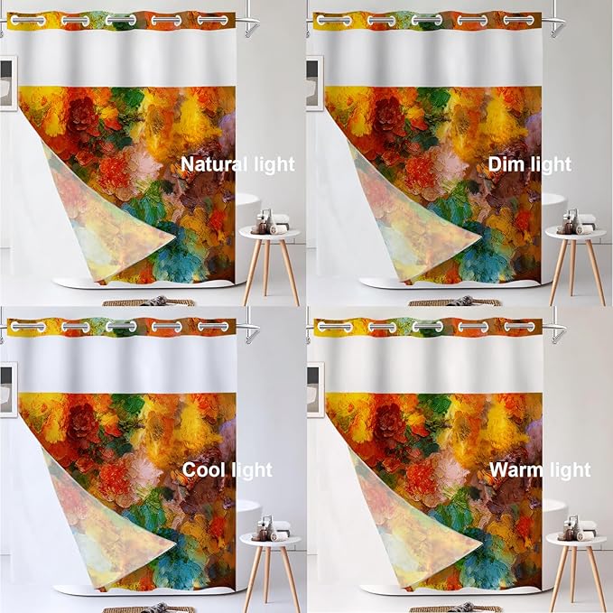 Shrahala Colorful Abstract Paint No Hooks Shower Curtain with Snap in Liner Set, Multicolor Modern Artist Bathroom Décor Polyester Fiber Waterproof for Stall Bathtubs 71 X 86 in
