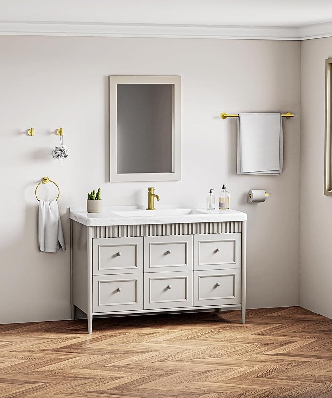 5 Pcs Brushed Gold Bathroom Accessories Hardware Set SUS304 Stainless Steel 26 Inch Towel Rack and Toilet Paper Holder Set Bath Towel Bar Set Wall Mounted for Bathroom Kitchen by HOMEMYSTIQUE