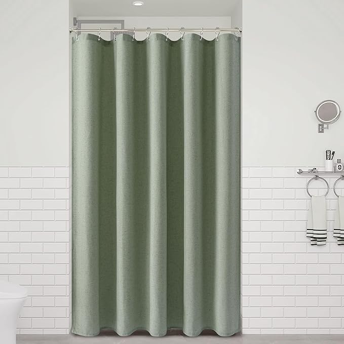 Naturoom Light Sage 60 Inch Shower Curtain - Stall Narrow Half Linen Ultra Thick Fabric Shower Curtain Set with Hooks, Boho Farmhouse Rustic RV Camper Bath Curtains for Bathroom, 60x72