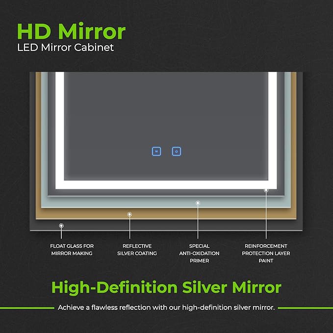 20x28 Inch LED Medicine Cabinet with Mirror - Lighted Bathroom Cabinet with 3 Color Modes (3000-6500K), Touch Dimmer, 2 Adjustable Shelves - Recessed or Surface Mount - Fab Glass and Mirror