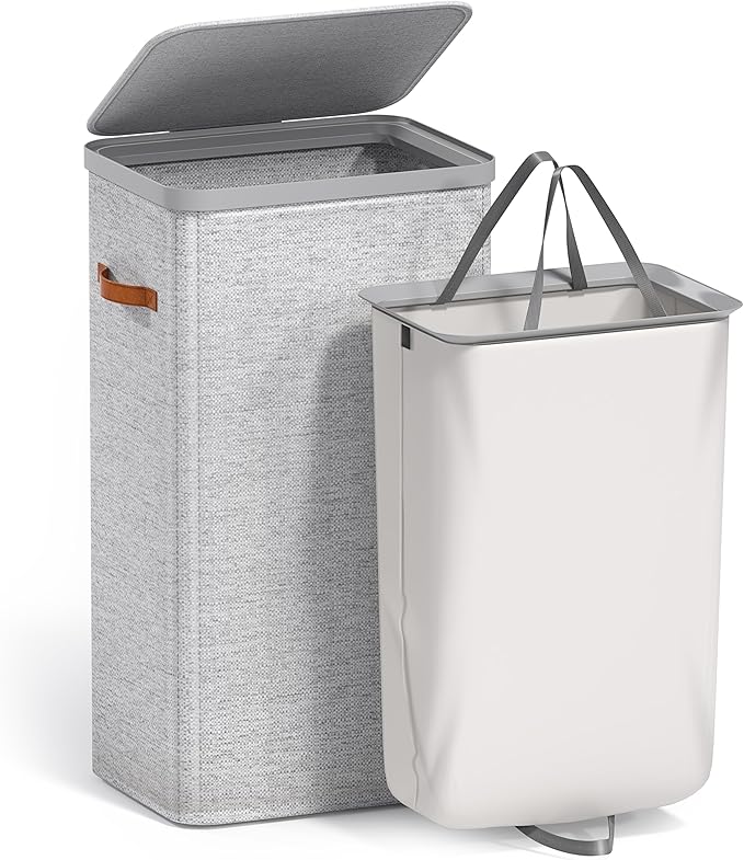 Sorbus Laundry Hamper with Lid - Collapsible Fabric Laundry Basket with Handles and Removable Laundry Bag – 26.5 Gallon (100 L) Dirty Clothes Hamper for Bedroom, bathroom and dorm (Gray)