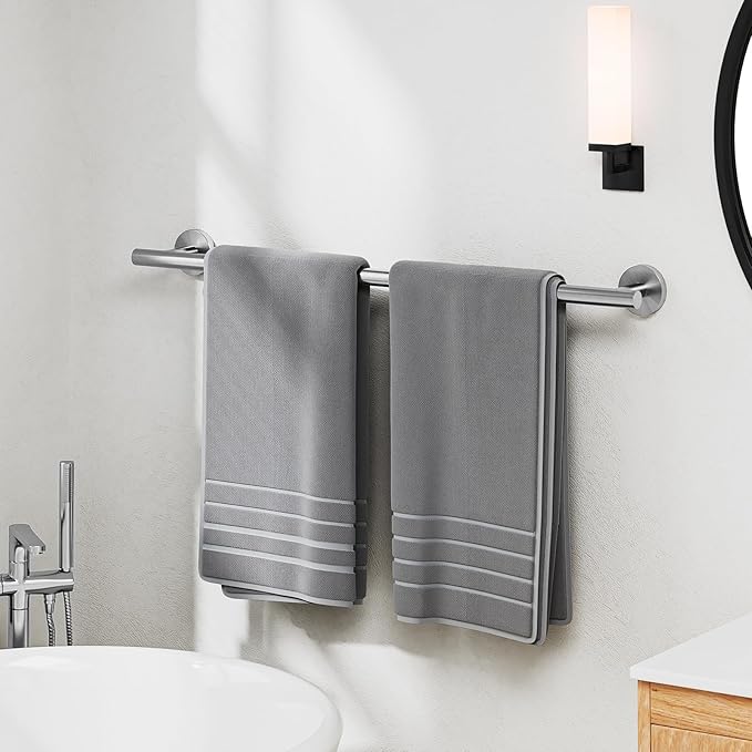 Luxbaro 24 Inch Brushed Nickel Towel Bar, Thicken Towel Rack for Bathroom Wall Mounted, SUS304 Stainless Steel Towel Rod, Modern Home Decor (Total Length 26 Inch)