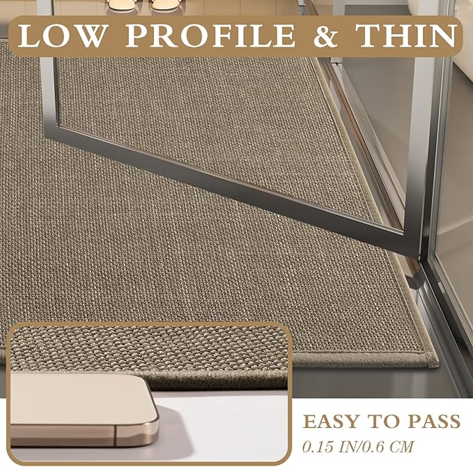 YIHOUSE Brown Bathroom Rug Sets 5 Piece, Dark Beige Absorbent Bath Mat for Bathroom Non Slip Washable,Bath Room Mat Quick Dry, Thin Bath Rug Set for Toilet and Floor