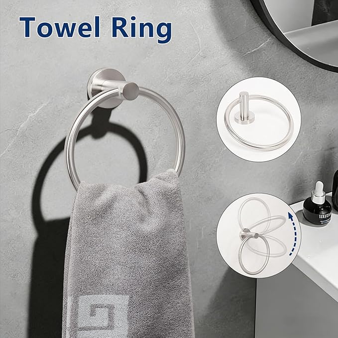 NearMoon 5 Pieces Bath Hardware Set, Include Swivel Towel Rack, Hand Towel Ring, Toilet Paper Holder and 2 Robe Towel Hooks, Stainless Steel Bathroom Accessories Wall Mounted (Brushed Nickel)