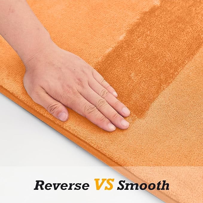HUXMEYSON Bathroom Rugs Sets 3 Piece, Non-Slip & Quick Dry Bath Mat Set, Ultra Soft Velvet Bath Rugs for Bathroom, Toilet and Shower Floor, Orange