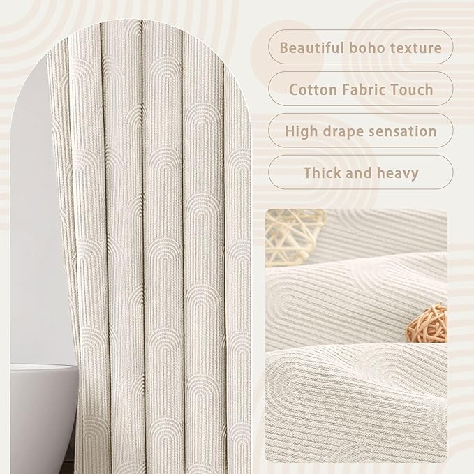Ivory Cream Shower Curtain Boho Cotton Texture Mid Century Minimalist Arch Shower Curtain for Bathroom, 48" W X 72" L