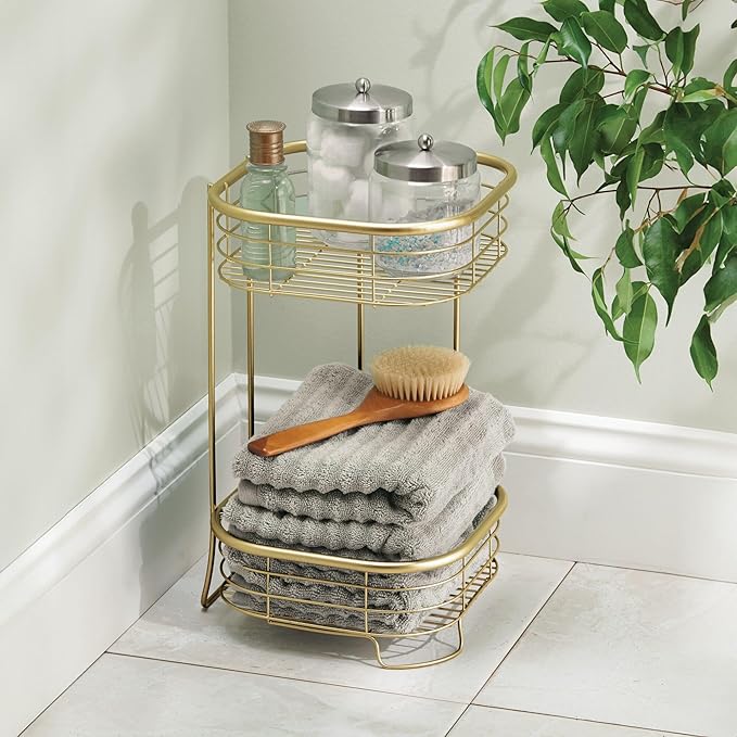 iDesign 2-Tier Bathroom Freestanding Square Shower Caddy Organizer - Gold