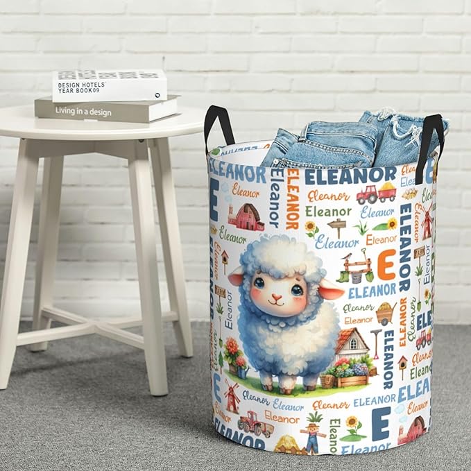Personalized Farm Sheep Laundry Basket For Baby Kids Boys Girls Adult Custom Hamper Basket With Name For Bathroom Bedrooms Collapsible Baby Laundry Basket, Dirty Clothes Hamper With Handles