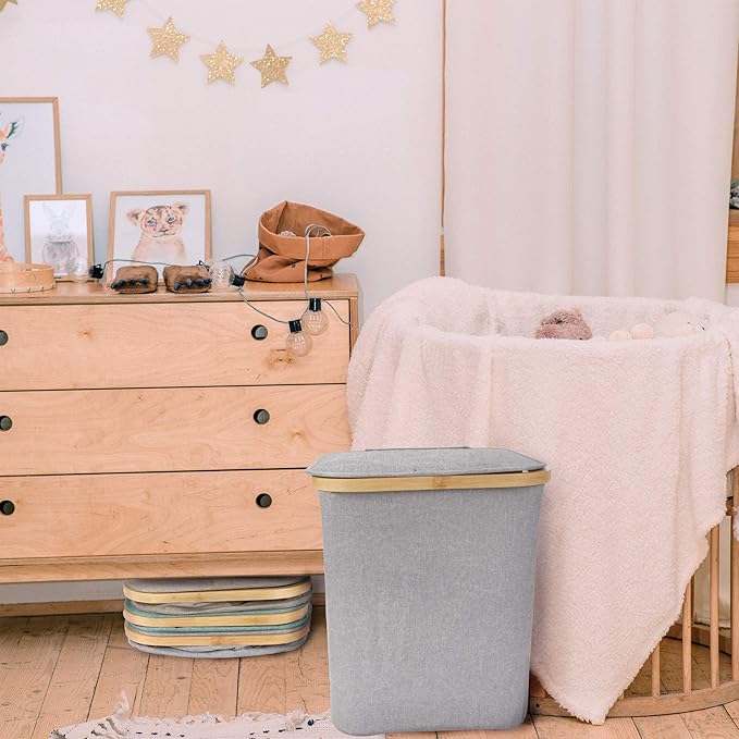 Foldable Bamboo Laundry Hamper with Lid - Decor Essentials for Any Room - Medium - Square - Gray
