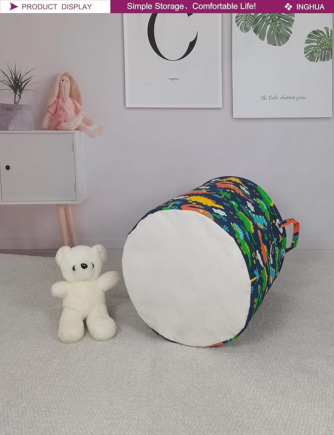 Laundry Hamper Large Canvas Fabric Lightweight Storage Basket/Toy Organizer/Dirty Clothes Collapsible Waterproof for College Dorms, Boys and Girls Bedroom,Bathroom (Forest Dinosaurs)