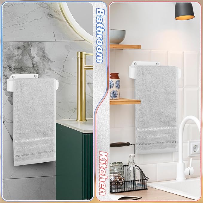Cosmos Acrylic Hand Towel Holder Hand Towel Ring Self Adhesive and Wall Mounted Modern Hand Towel Bar Towel Hanger for Bathroom Kitchen Lavatory (Solid White)