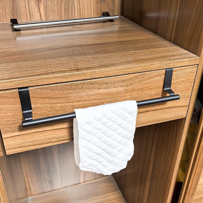 Mziart Over The Door Towel Rack, 2 Pack Matte Black Towel Bar Holder for Bathroom Kitchen Cabinet Cupboard Doors, EVA Foam Protective Pad & Non-Slip Self-Adhesive Blocks (14 Inch)