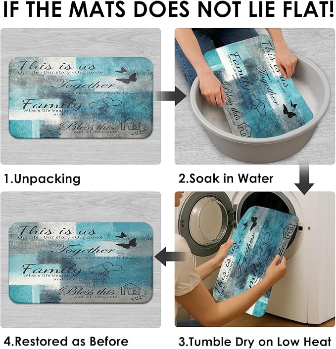 Family Home Motivational Shower Curtain Set with Toilet Lid Cover and Non-Slip Rugs for Bathroom, Turquoise Teal Abstract Painting Art 4 Pcs Shower Curtain, Modern Bathroom Set with 12 Hooks