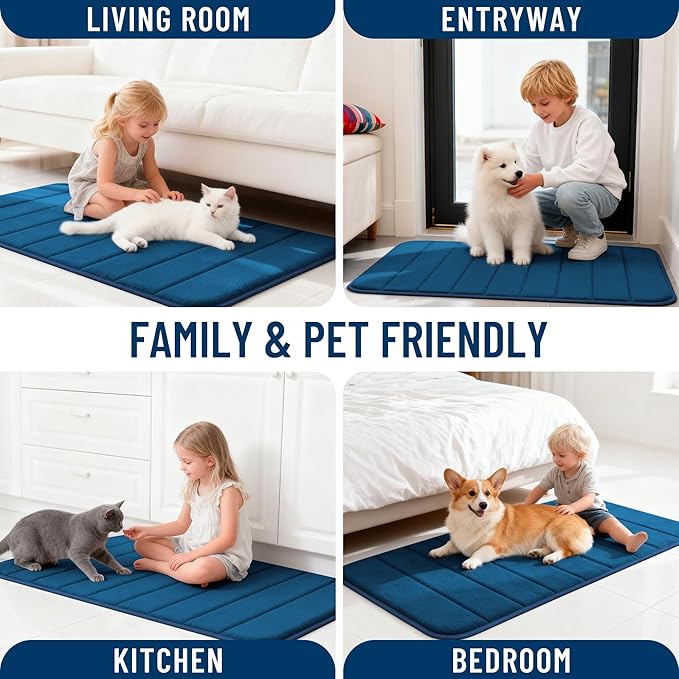 OLANLY Memory Foam Bath Mat 59x35, Super Soft Absorbent Bathroom Rugs, Quick Dry, Machine Washable Shower Floor Rugs, Bathmat Carpet, Bathroom Home Decor Accessories, Navy Blue