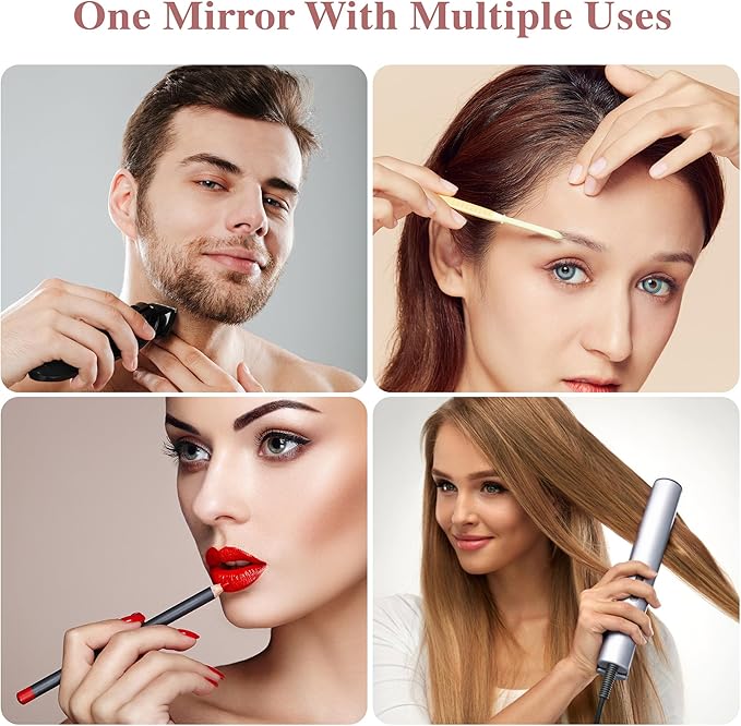 Wall Mounted Lighted Makeup Mirror, Rectangle Double Sided 1X/7X Magnifying Bathroom Height Adjustable Mirror, Rechargeable 3 Color and Dimmable Lights, Extended Arm 360 Rotation Shaving Vanity Mirror