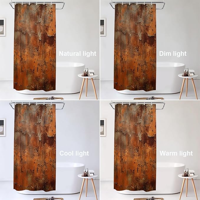 Shrahala Rusty Surface Decorative Shower Curtain, Peeling Paint Texture Bathroom Décor Polyester Fiber Waterproof with Plastic Rings for Shower Stall Bathtubs 72 X 36 in