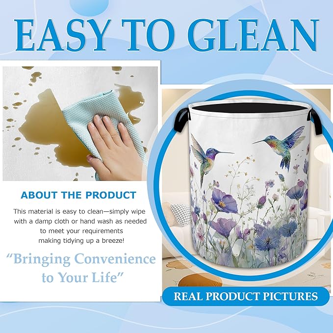 Hummingbird Flowers Laundry Basket Collapsible Laundry Hamper Clothes Toy Storage Bin for Bathroom Bedroom Room Decor 16" X 20.8"