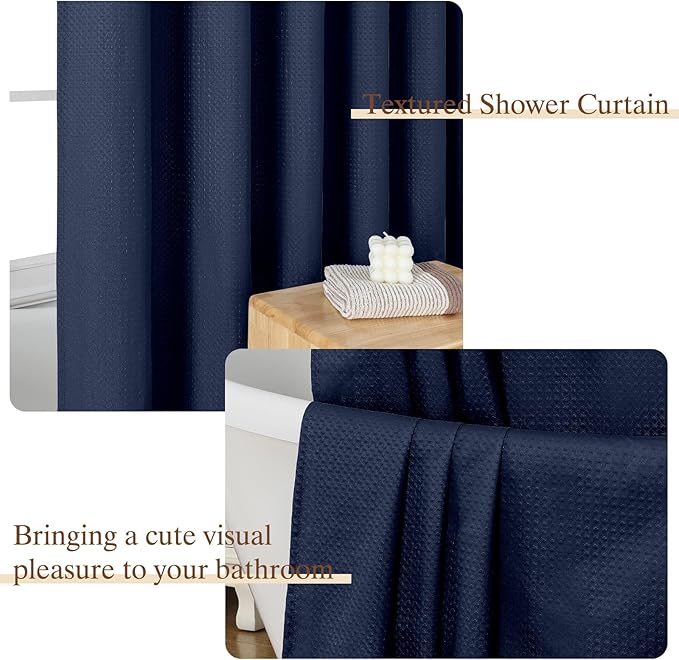 Aiyufeng Navy Blue Shower Curtains for Bathroom,Dot Like Embossed Textured Waterproof Soft Polyester Cloth Shower Curtain,Hotel Spa Machine Washable,72Wx72L