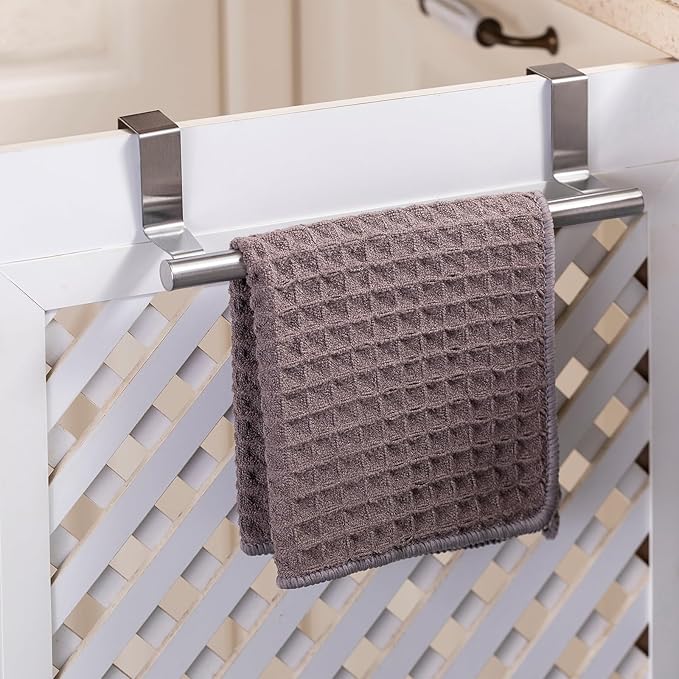 Over Cabinet Towel Bar 9" Kitchen Towel Rack - Silver, Stainless Steel Towel Holder for Cabinet - 1 Pack