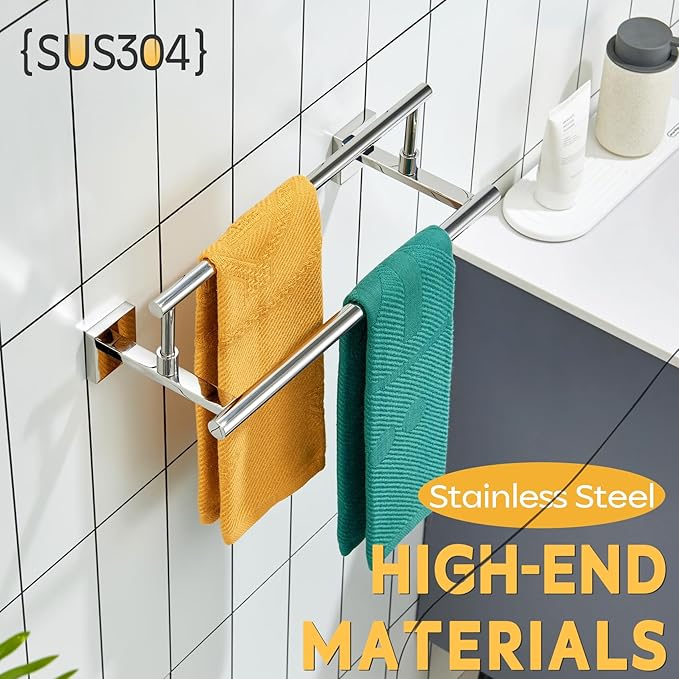 KOKOSIRI Towel Bars Chrome 16-Inch Bathroom Double Towel Holder for Garage Kitchen Toilet Wall Mount Polished Stainless Steel B5009CH-L16