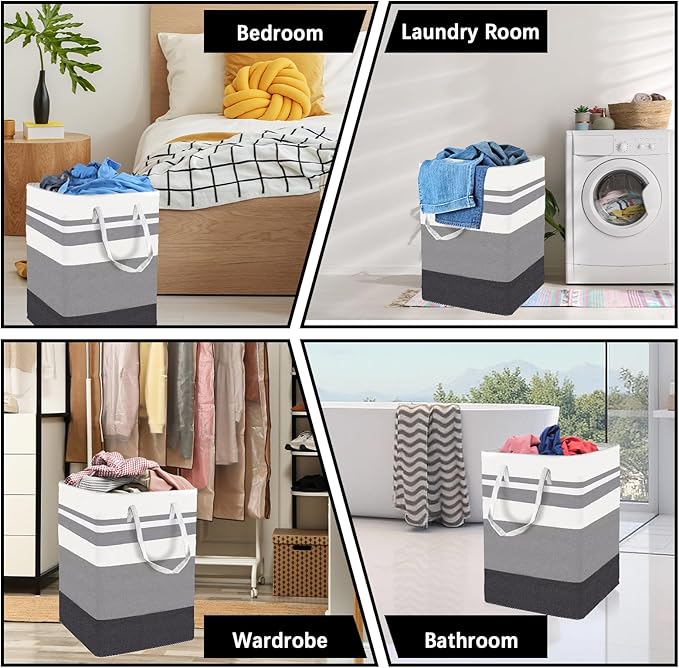 6 Pack Laundry Hamper Freestanding, Large Laundry Basket, 75 L Collapsible Tall Clothes Hamper with Easy Carry Handles for Clothes, Towels in the Family and Dorm, Gradient Grey