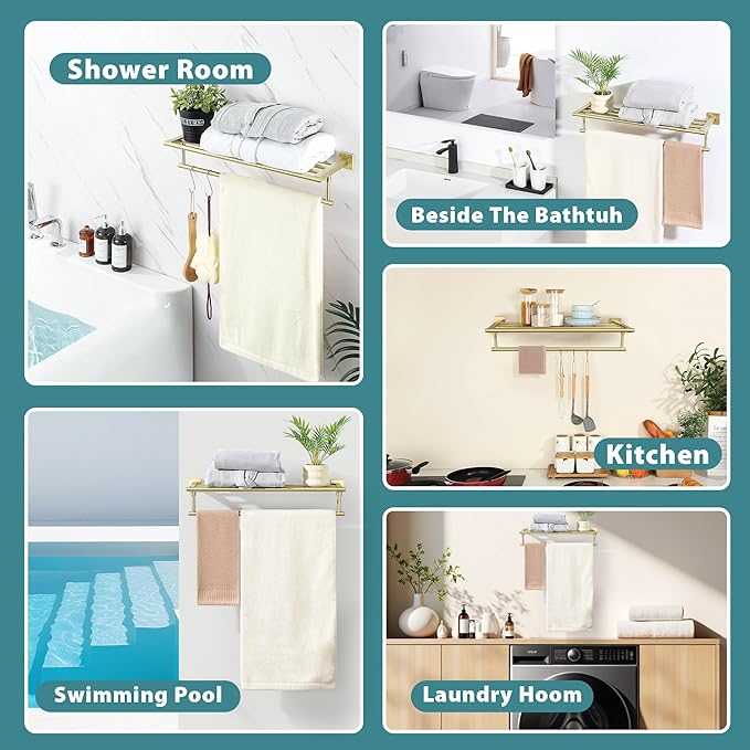 Alise Towel Racks for Bathroom Wall Mounted,24 Inch Bathroom Towel Rack with Tower Bar,Double Towel Racks for Bathroom,SUS304 Stainless Steel Bathroom Towel Holder Brushed Gold