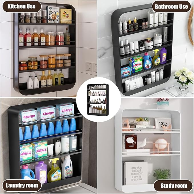 Bathroom Shelves Wall Mounted,4 Tiers Wall Shelf for Bathroom,Punch-Free Bathroom Shelf,Makeup Wall Organizer,Wall Mounted Floating Shelves,Cosmetic Wall Storage Rack for Bathroom Kitchen