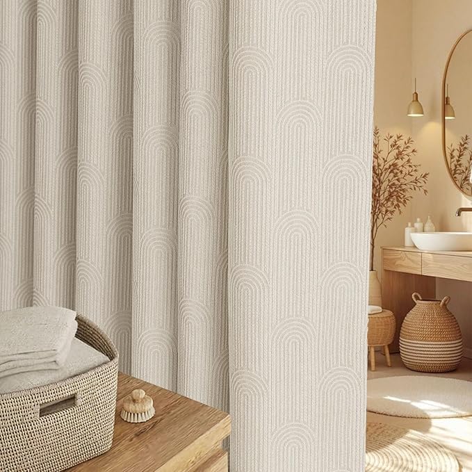 Boho Shower Curtain Cotton Morden Mid Century Minimalist Arch Texture Shower Curtain for Bathroom, Greige,72" W X 72" L