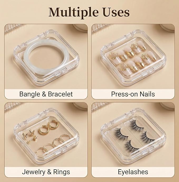 Press On Nail Organizer 12pcs 3.3in Nail Case And 1 Big Acrylic Storage Box For Packaging Clear Display Box Fake Nail Organizer With Double Sided Adhesive Tabs Nail Display Nail Salon