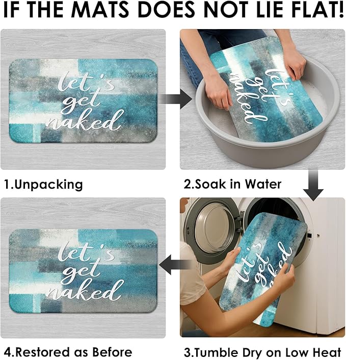 ArtSocket 4PC Let's Get Naked Turquoise Teal Painting Art Modern Abstract Shower Curtain Sets Bathroom Decor with Rugs, Non-Slip Rug,Toilet Lid Cover, Bath Mat and 12 Hooks 72x72 inches