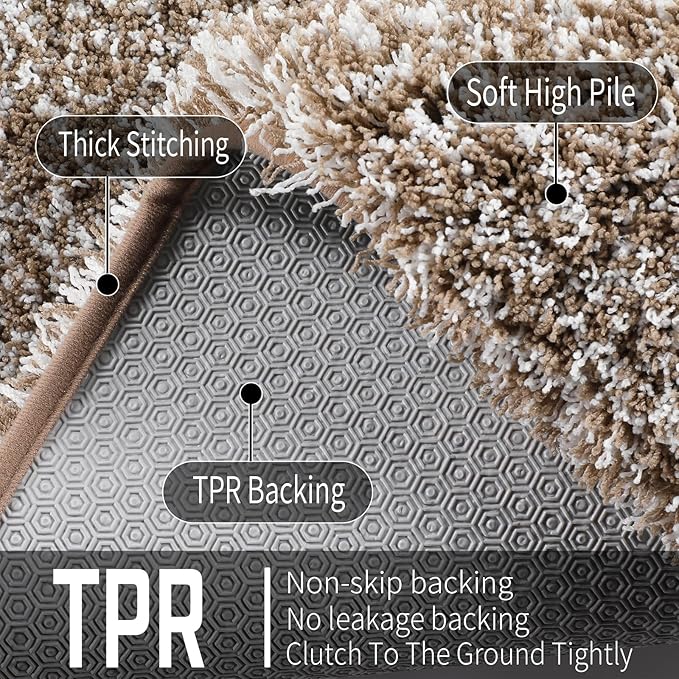 Yimobra Bath Rugs for Bathroom 32x20, Ultra Soft and Water Absorbent Bath Mats, Non Slip Plush Shower Rugs, Microfiber Thick Matts for Bathroom Floor/Tub, Machine Washable, Light Brown and White