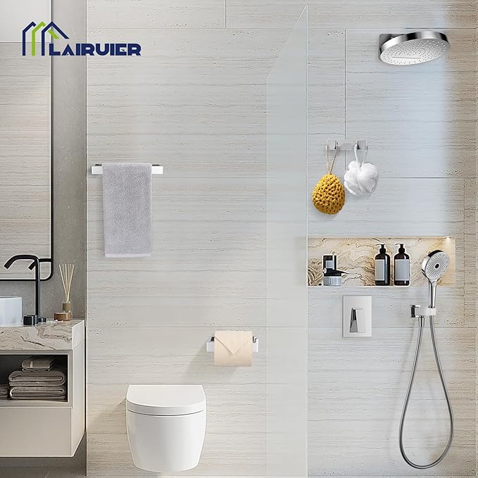 3 Pieces Polished Chrome Bathroom Hardware Accessories Set,SUS304 Stainless Steel Towel Holder Set Towel Holder Robe Hook Toilet Paper Holder Wall Mounted